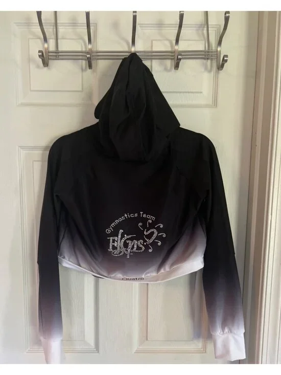 Flips Gymnastics Team Rhinestone Embellished Ombre Cropped Hoodie Warm Up Jacket - Picture 5 of 12